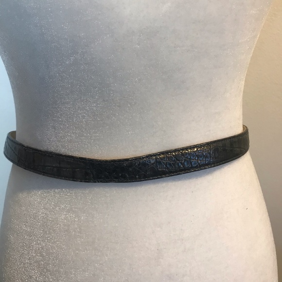 Escada Metallic Croc Embossed Gray Leather Belt - Picture 5 of 7